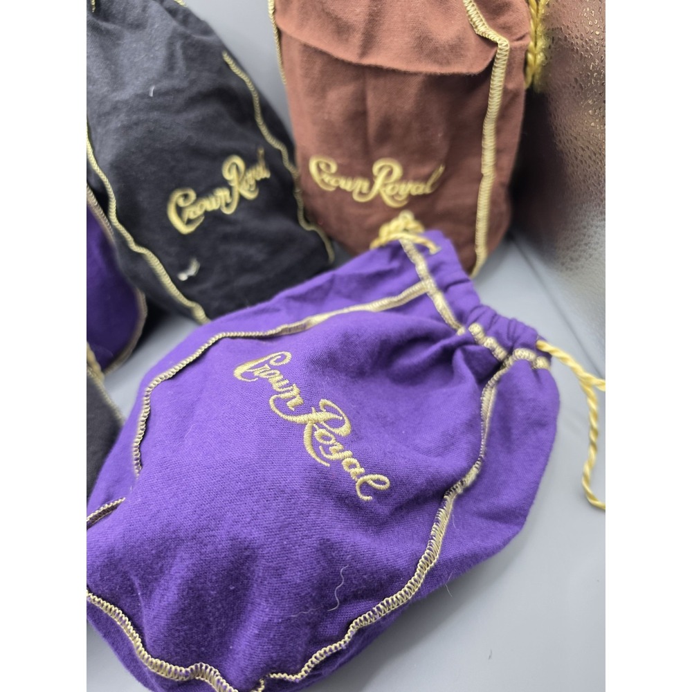 Crown Royal Drawstring Bottle Bags Lot Purple Black Brown Gold Embroidered - Picture 3 of 7
